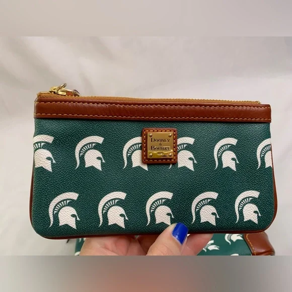 Dooney and Bourke Michigan State University MSU double zip crossbody bag wallet